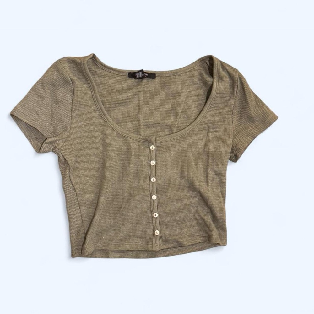 Olive Button-Up Women's Top